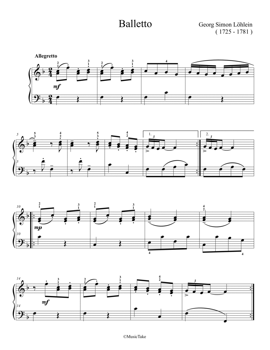 Lohlein Balletto Easy Piano scores gallery preview page 1