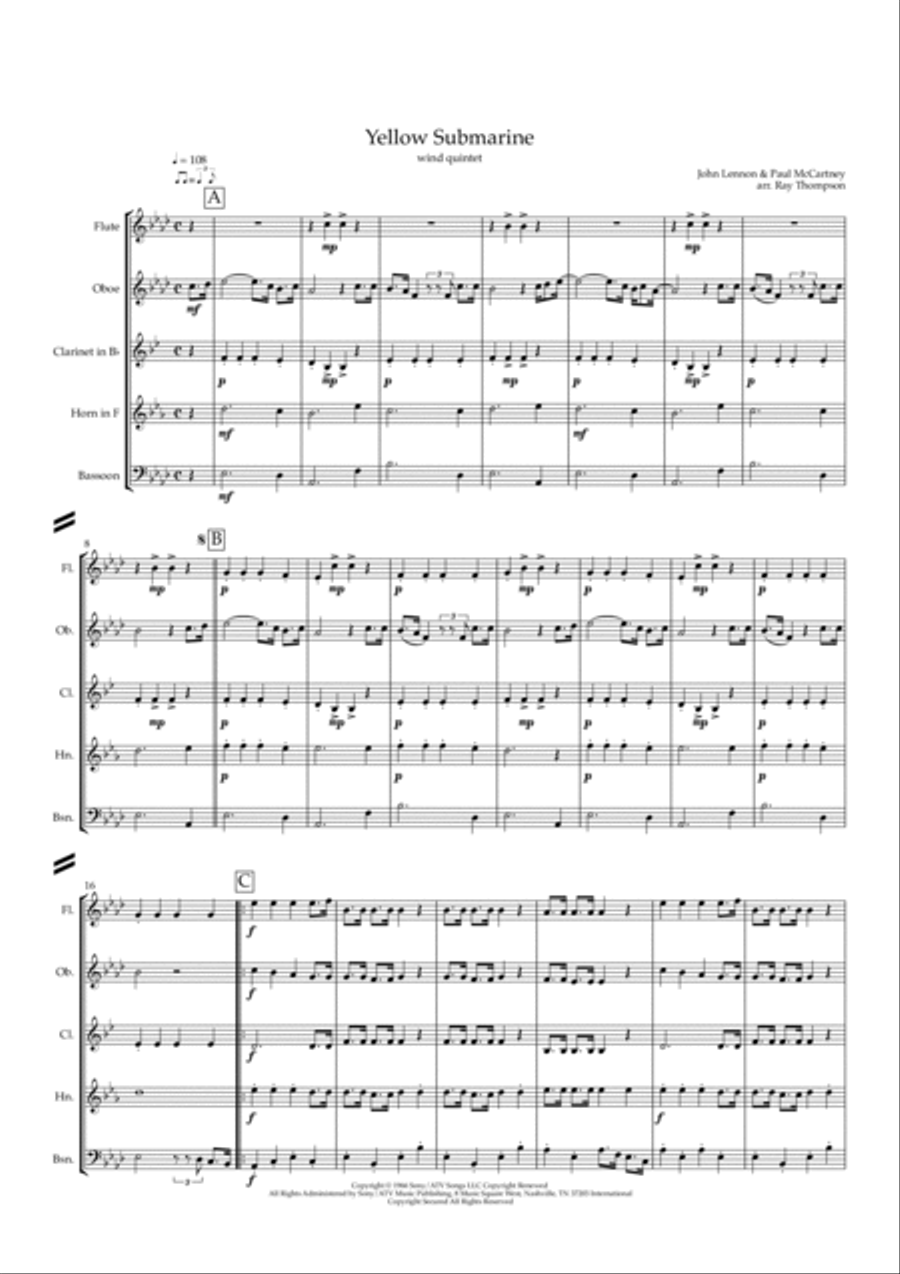 Yellow Submarine Woodwind Quintet scores gallery preview page 3