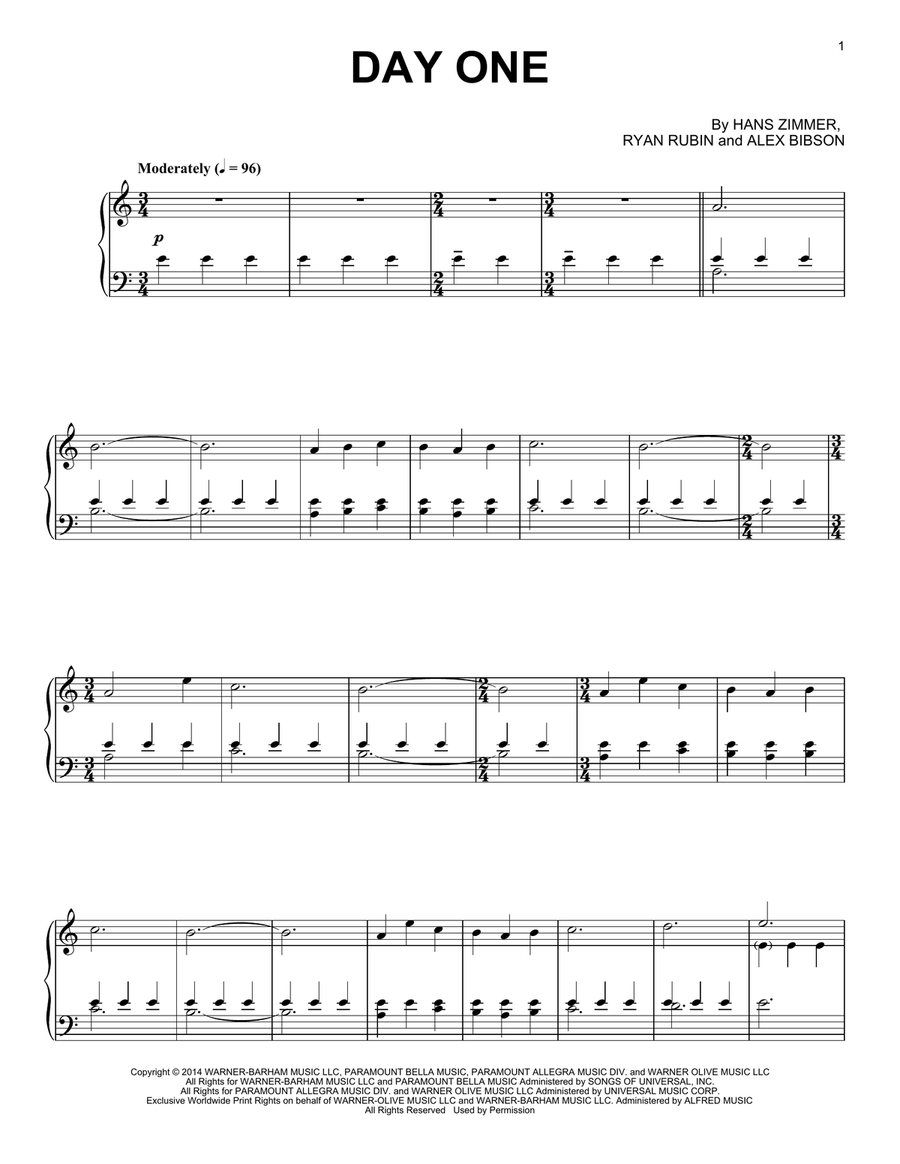 Day One (from Interstellar) Piano Solo scores gallery preview page 1