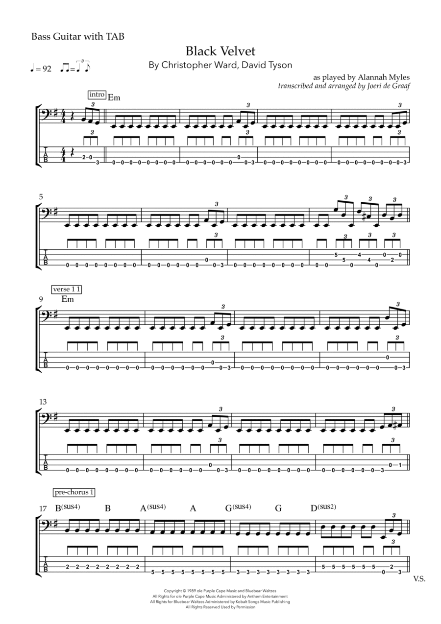 Black Velvet Black Velvet Guitar Tablature scores gallery preview page 1