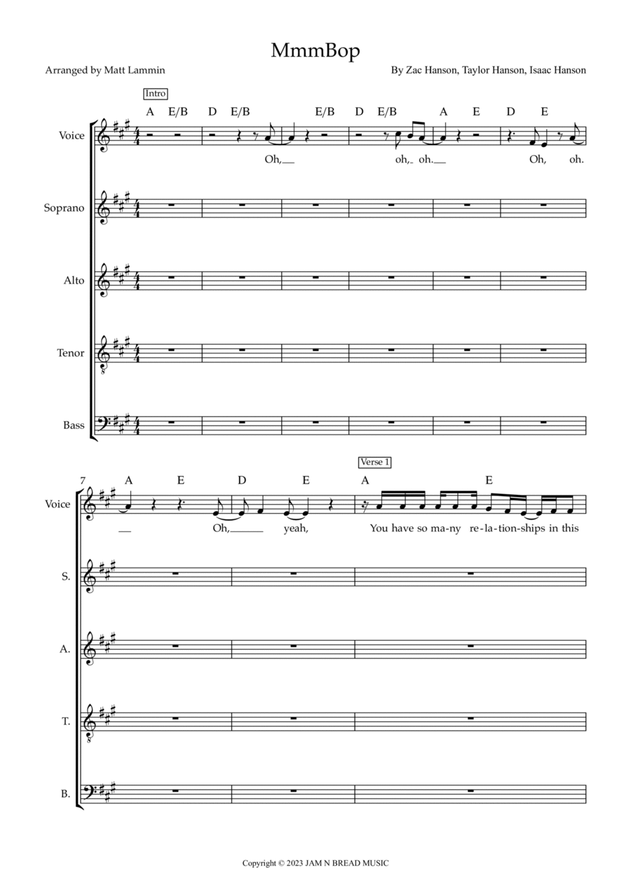 Mmmbop 2.0 4-Part scores gallery preview page 1