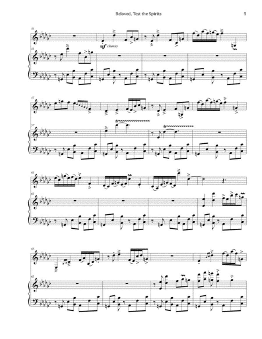 Beloved, Test the Spirits (sacred piece for clarinet and piano) Clarinet Solo scores gallery preview page 5