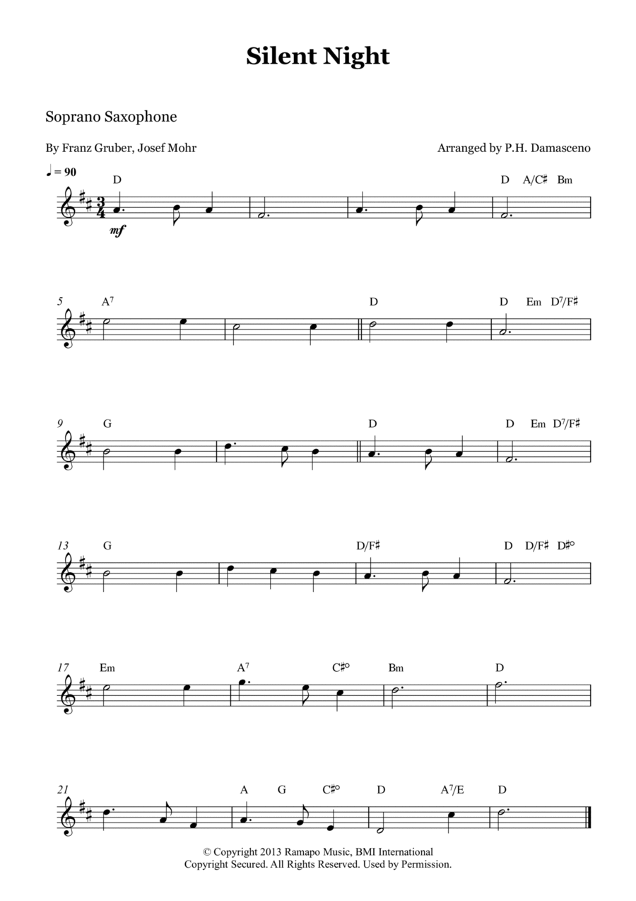 Silent Night Soprano Saxophone scores gallery preview page 1