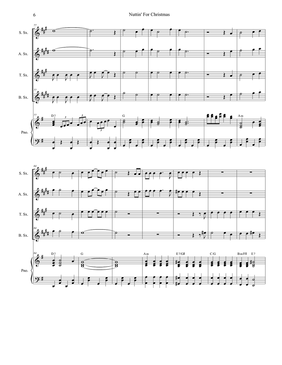 Nuttin' For Christmas Saxophone Quartet scores gallery preview page 6