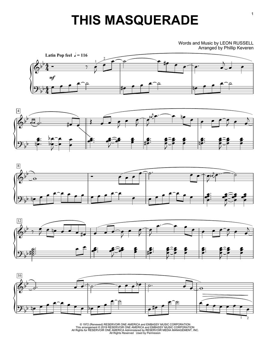 This Masquerade (arr. Phillip Keveren) Piano Solo scores gallery preview page 1