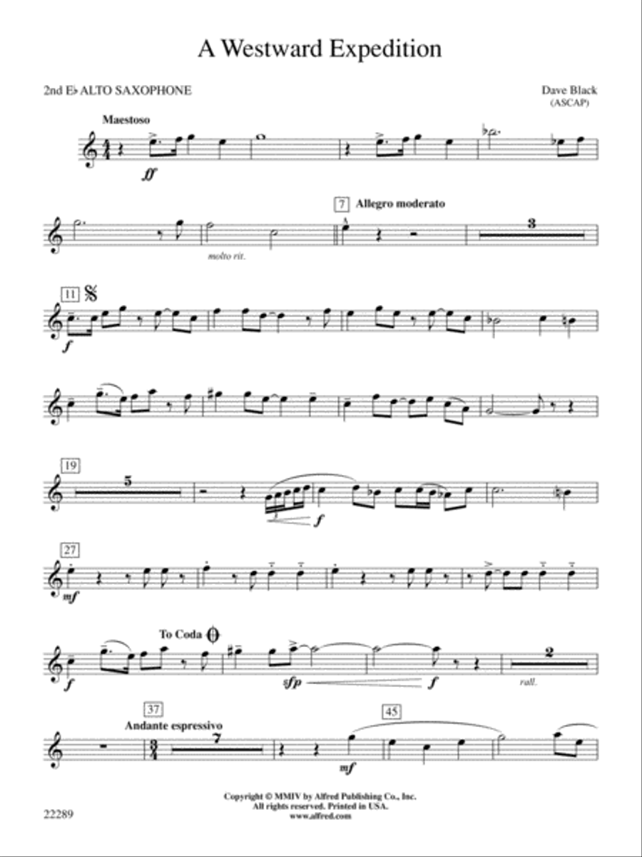 A Westward Expedition: 2nd E-flat Alto Saxophone Concert Band scores gallery preview page 1