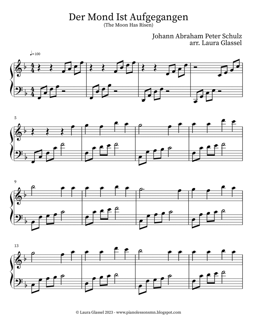 Der Mond Ist Aufgegangen (The Moon Has Risen) Piano Solo scores gallery preview page 1