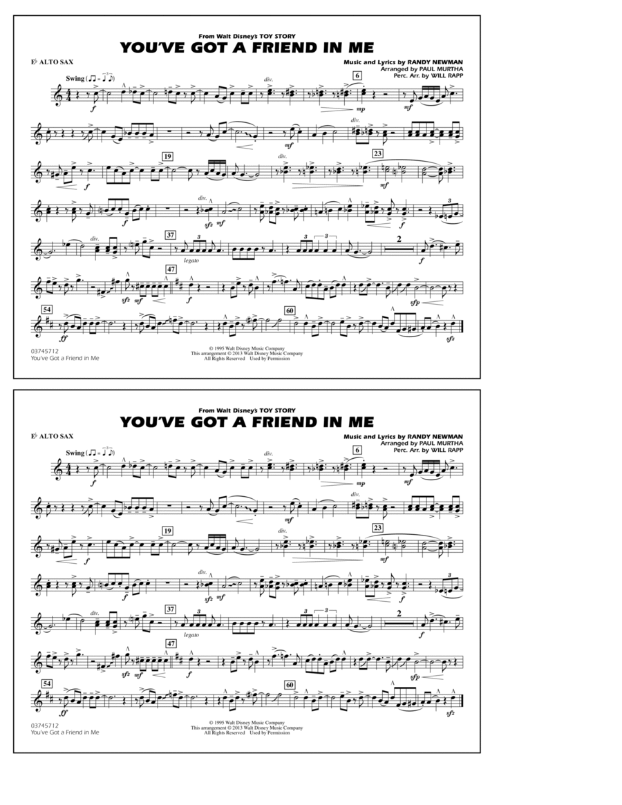 You've Got a Friend in Me (from Toy Story 2) (arr. Paul Murtha) - Eb Alto Sax