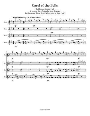Carol of the Bells for Flute Quartet (4 Flutes)