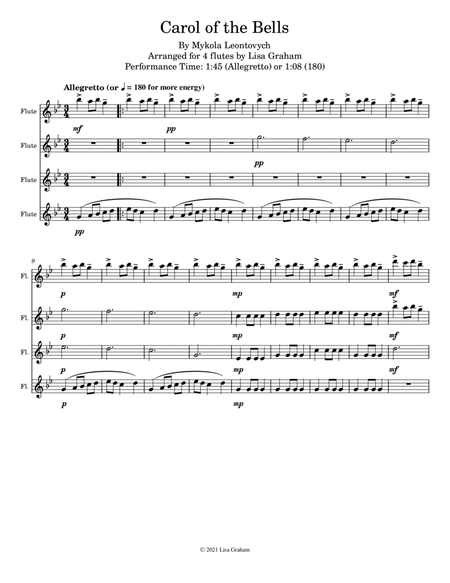 Carol of the Bells for Flute Quartet (4 Flutes) image number null