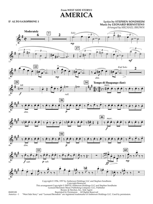 America (from West Side Story) (arr. Michael Brown) - Eb Alto Saxophone 1