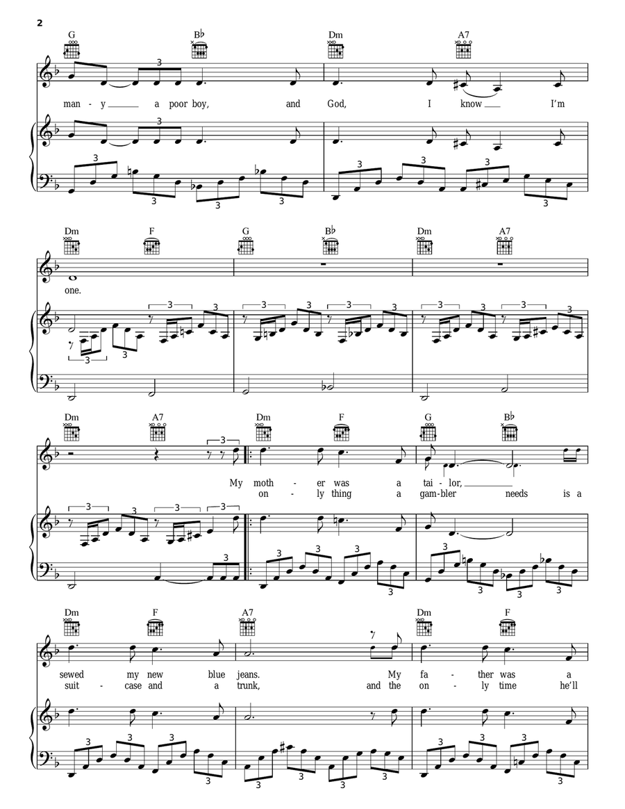 House Of The Rising Sun Piano, Vocal, Guitar scores gallery preview page 2