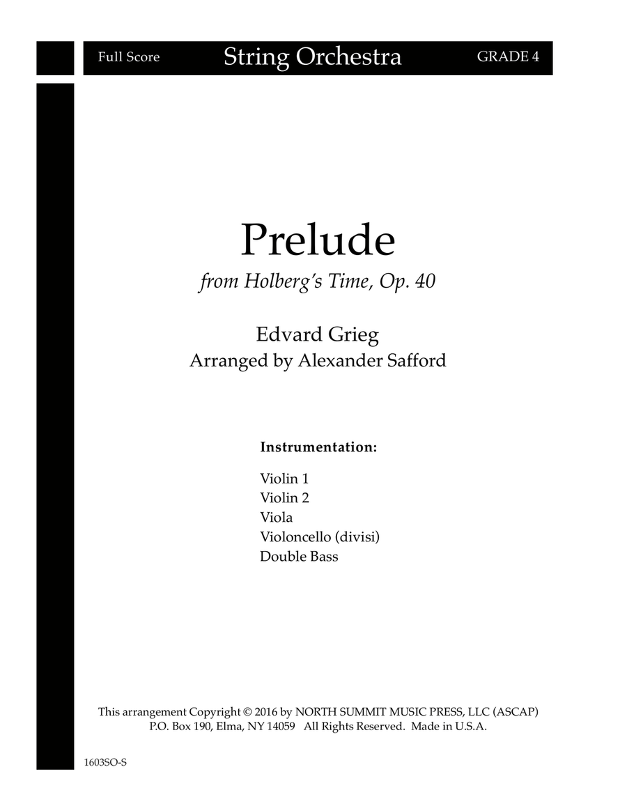 Prelude From Holberg's Time Op. 40 (Holberg Suite) Score and Parts String Orchestra scores gallery preview page 1