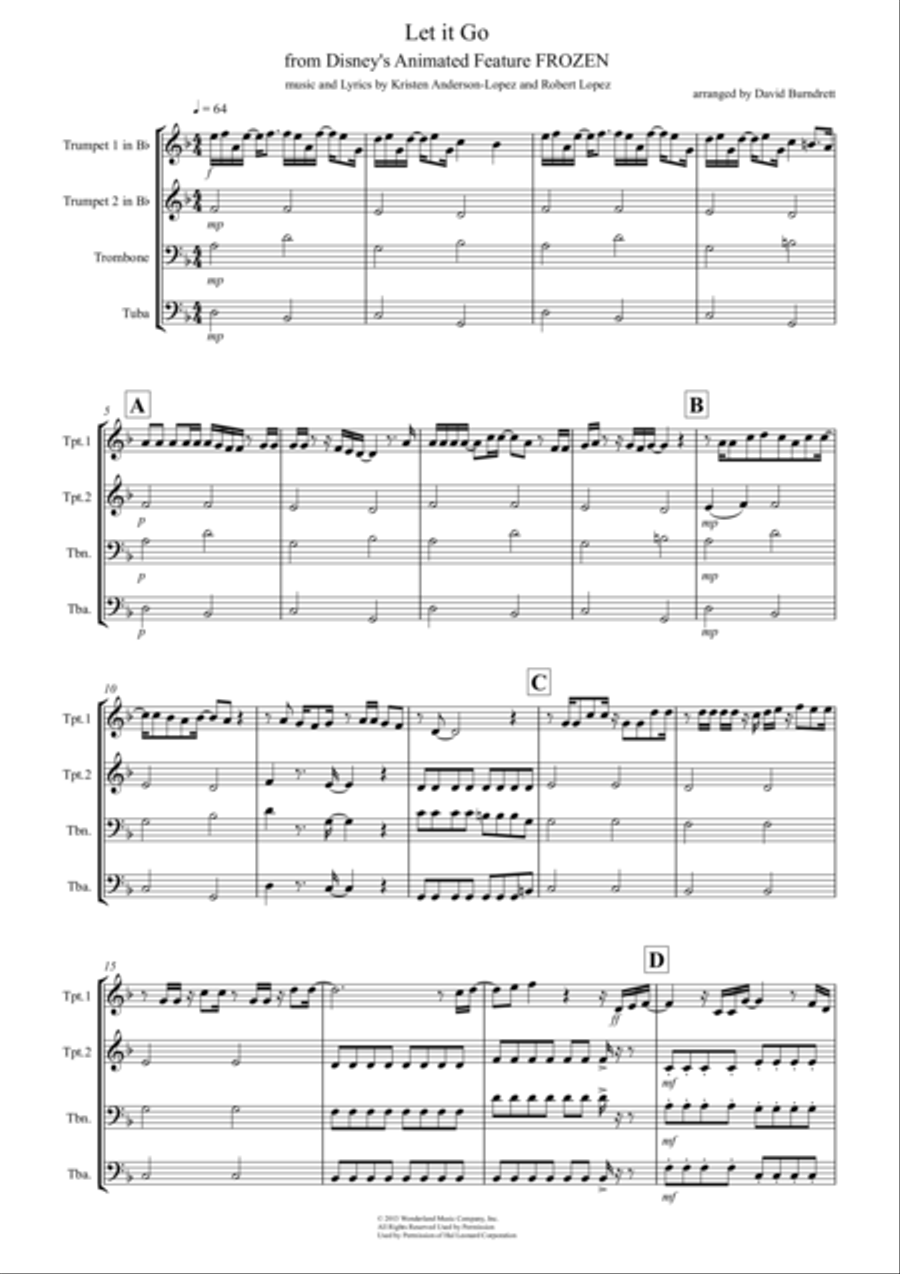Let It Go (from Frozen) Brass Ensemble scores gallery preview page 1