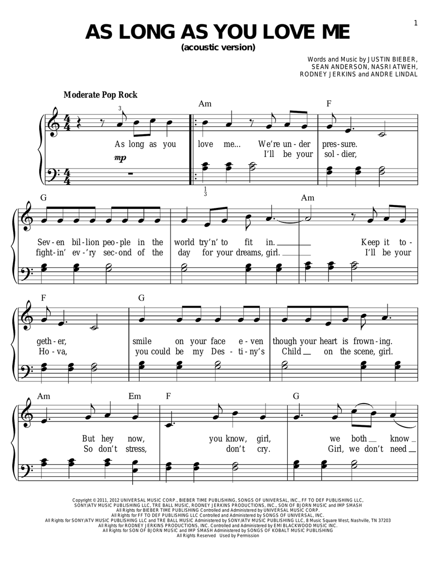 As Long As You Love Me Easy Piano scores gallery preview page 1