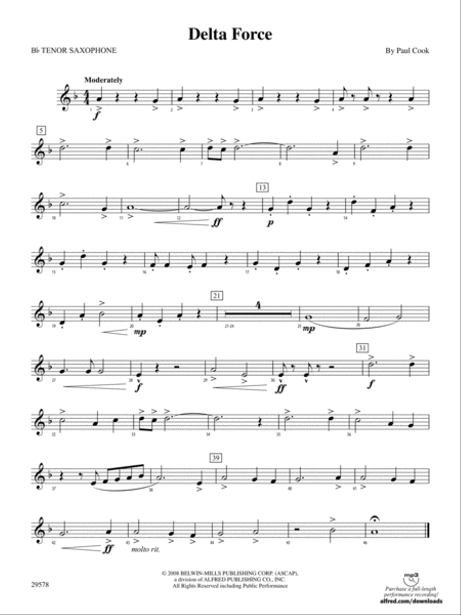 Delta Force: B-flat Tenor Saxophone Concert Band scores gallery preview page 1