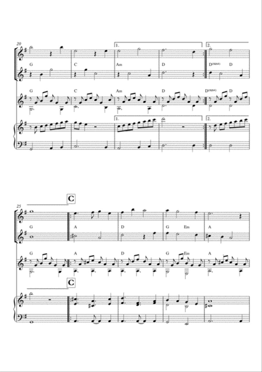 Melodious Instrumental Interlude 2'07 in E minor for 2 flutes, guitar and/or piano by Simon Peberdy image number null