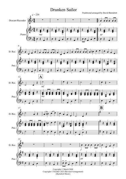 Drunken Sailor for Descant Recorder and PIano image number null