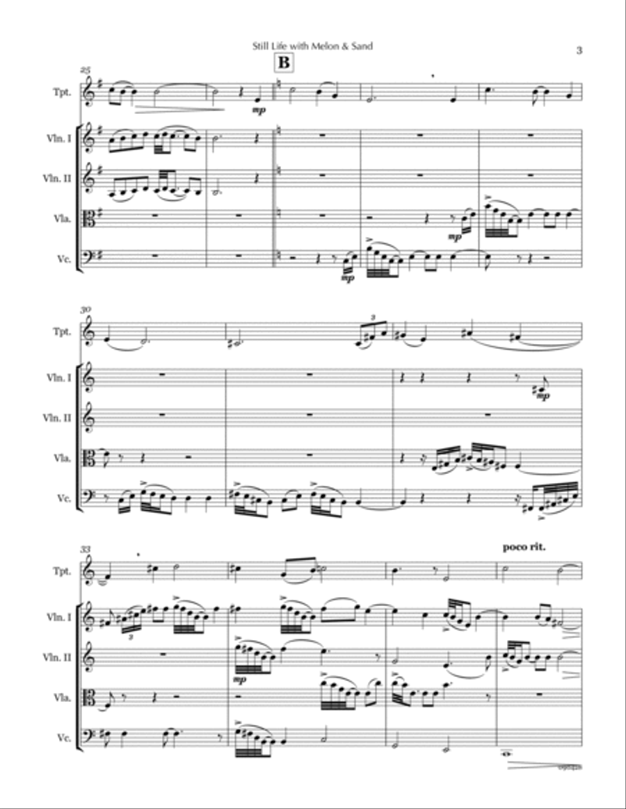 Still Life with Melon & Sand (trumpet & string quartet) Chamber Orchestra scores gallery preview page 5