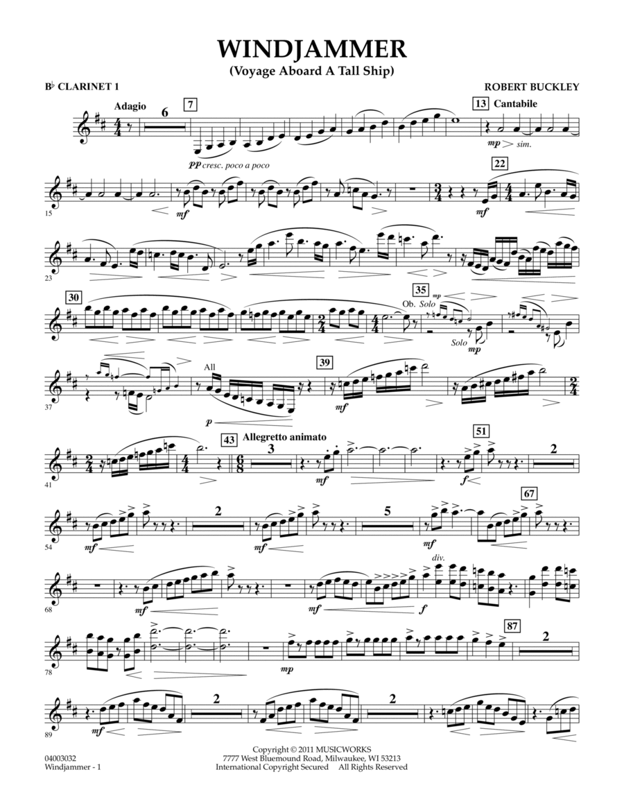 Windjammer (Voyage Aboard A Tall Ship) - Bb Clarinet 1 Concert Band scores gallery preview page 1