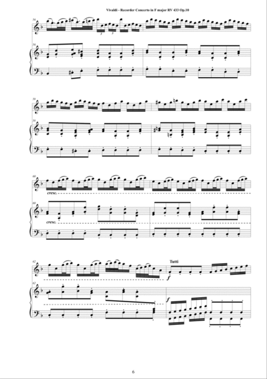 Vivaldi - Recorder Concerto No.1 in F major RV 433 Op.10 for Sopranino Recorder and Piano Alto Recorder scores gallery preview page 6
