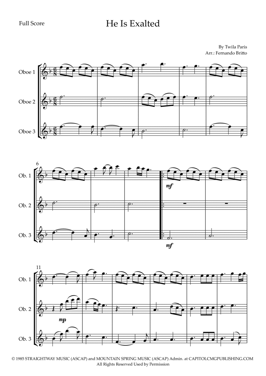He Is Exalted Woodwind Trio scores gallery preview page 1