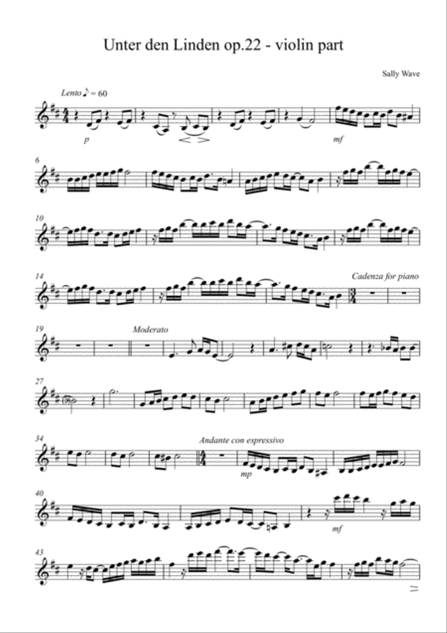 Violin score - Unter den Linden op. 22 Sally Wave