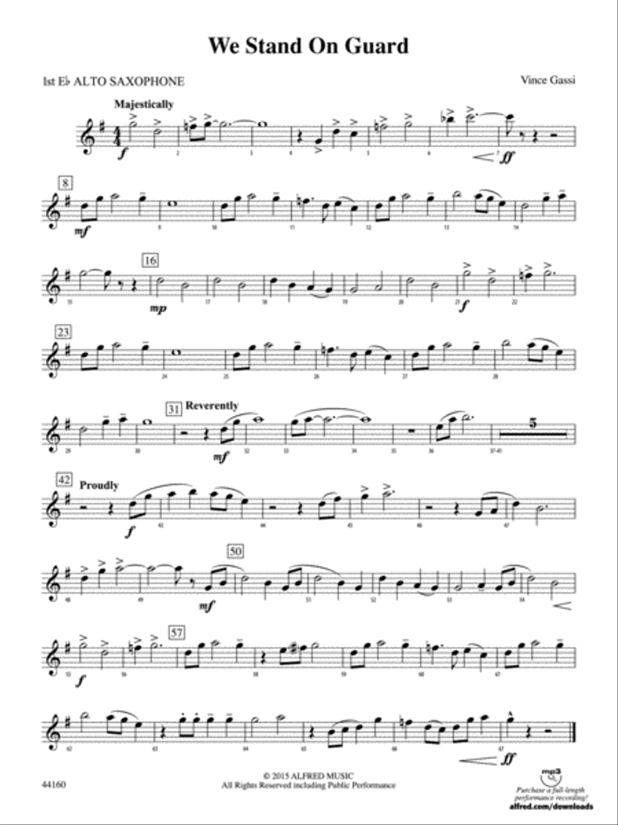 We Stand on Guard: E-flat Alto Saxophone Concert Band scores gallery preview page 1