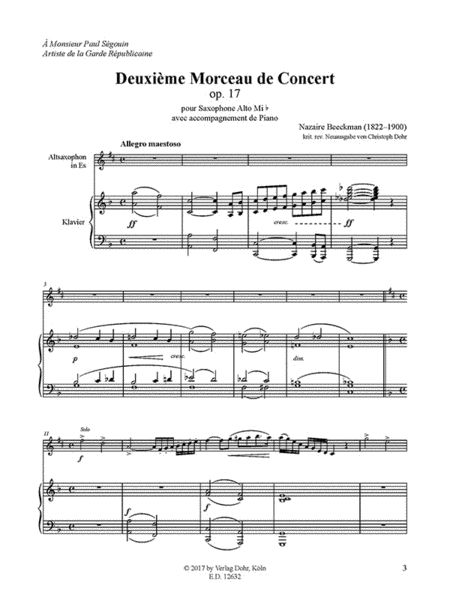 Deuxième Morceau de Concert für Altsaxophon und Klavier op. 17 (Morceau de Concours 1885)