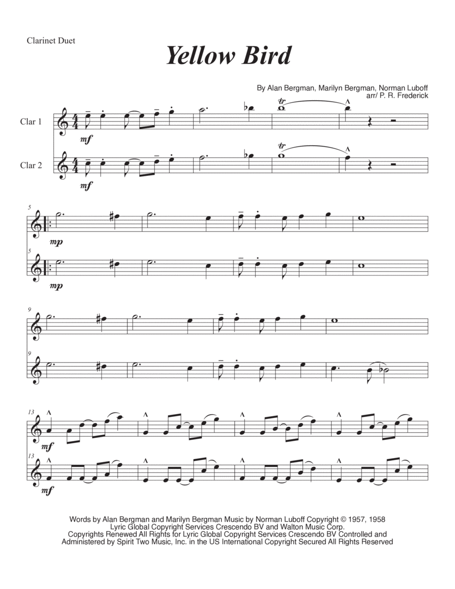 Yellow Bird Clarinet Duet scores gallery preview page 1