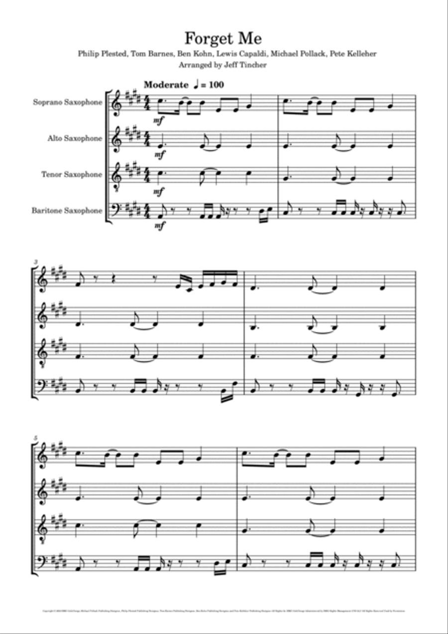 Forget Me Saxophone Quartet scores gallery preview page 2