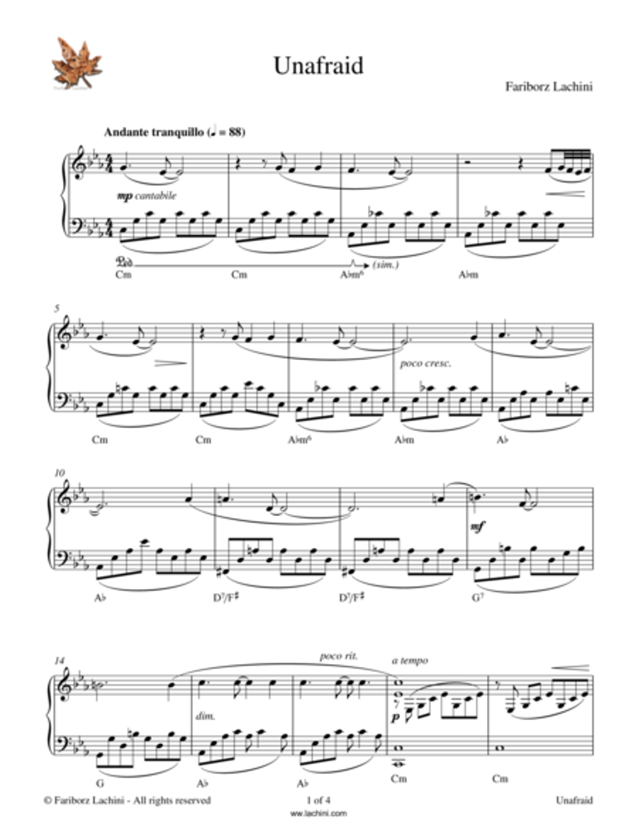 Unafraid Piano Solo scores gallery preview page 1