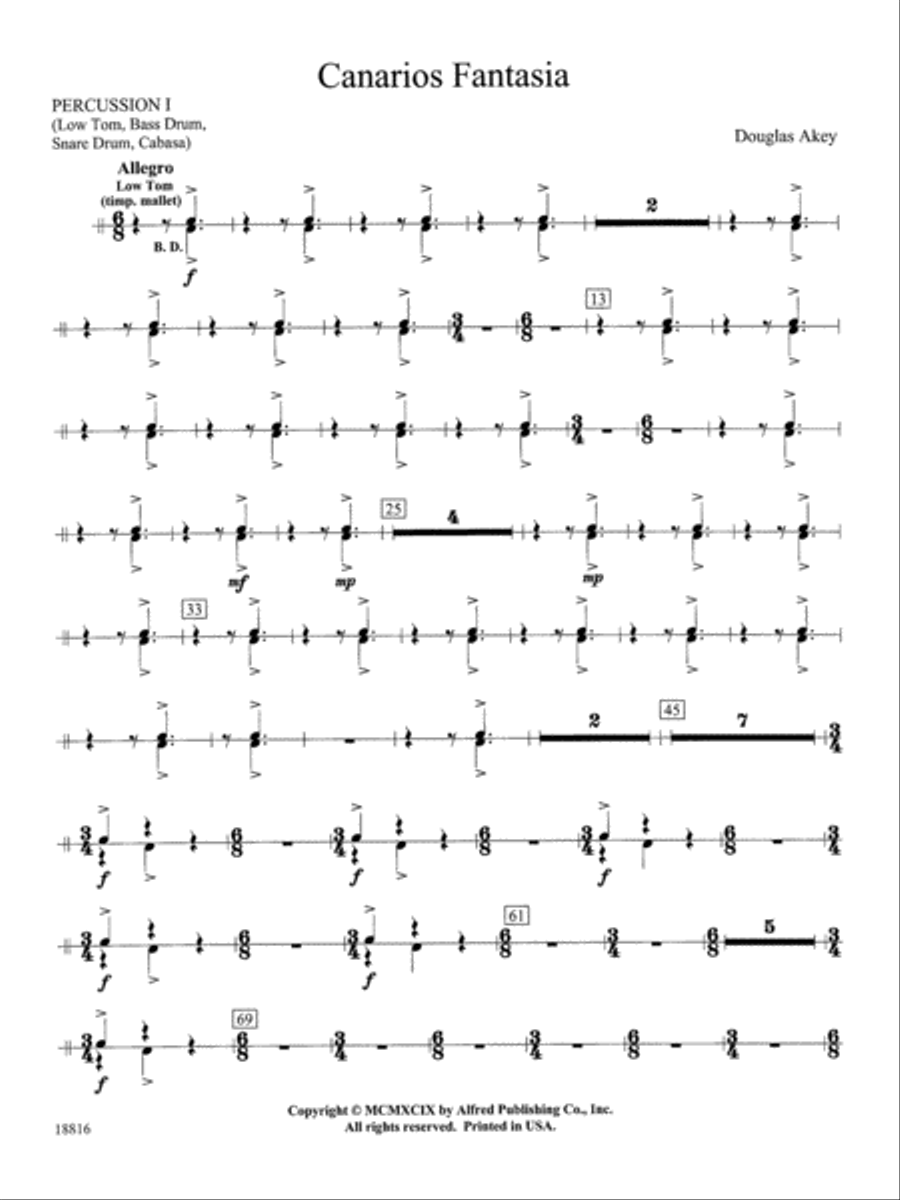 Canarios Fantasia: 1st Percussion Concert Band scores gallery preview page 1