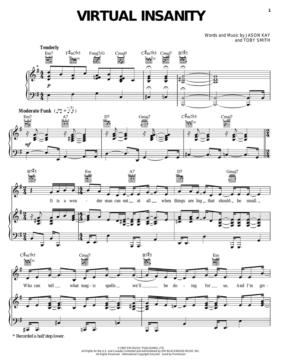Virtual Insanity Piano, Vocal, Guitar scores gallery preview page 1