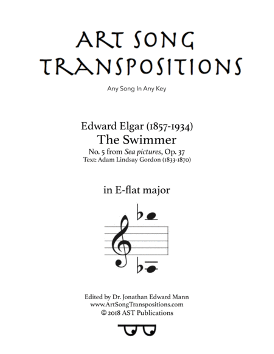 ELGAR: The Swimmer, Op. 37 no. 5 (transposed to E-flat major) Voice scores gallery preview page 1