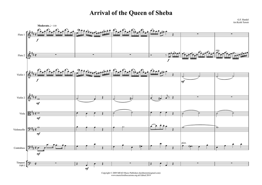 The Arrival of the Queen of Sheba for 2 Flutes & Orchestra Large Ensemble scores gallery preview page 1