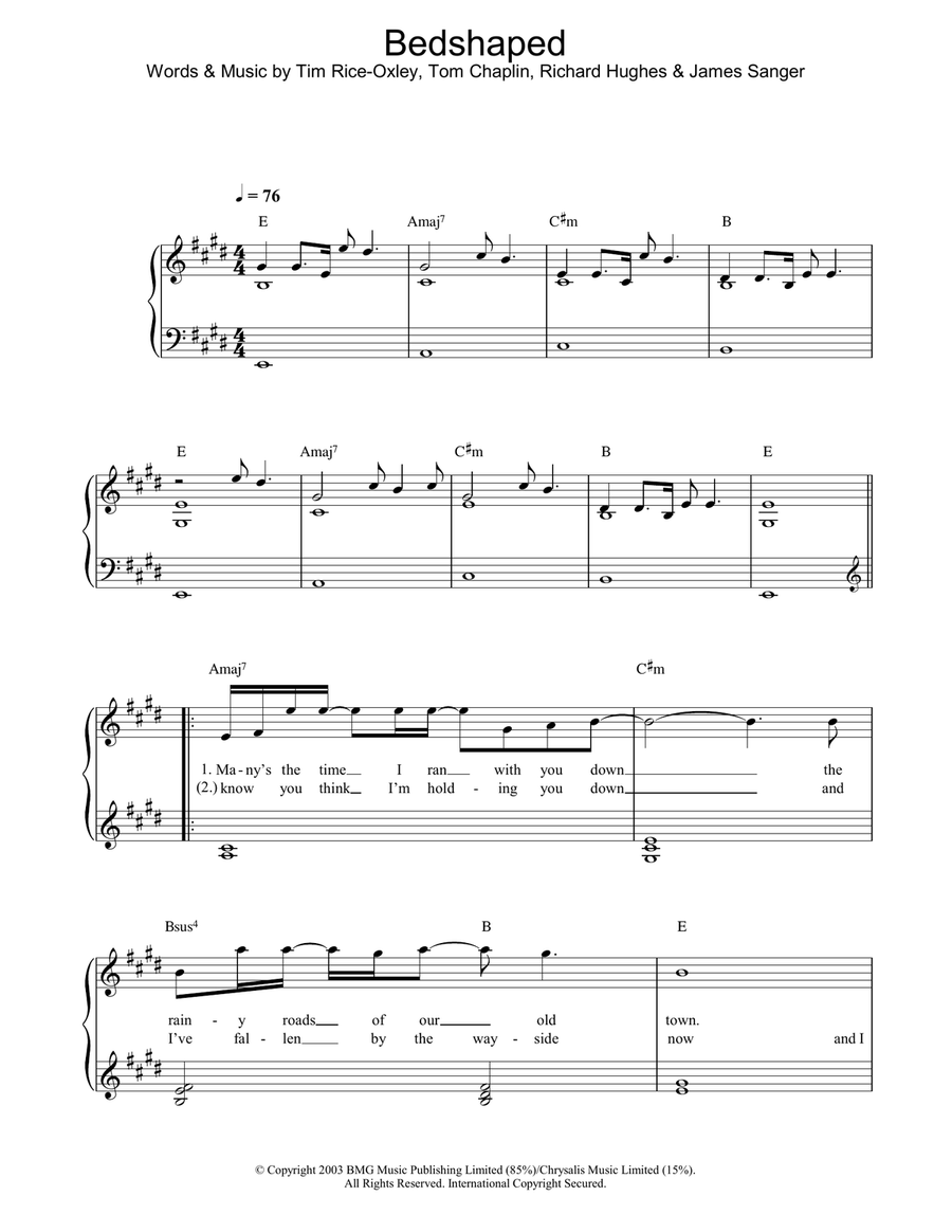 Bedshaped Bedshaped Piano Solo scores gallery preview page 1