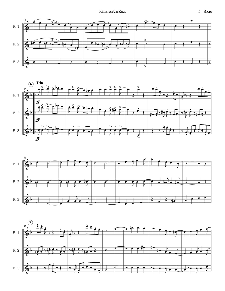 Flute Trio: Kitten on the Keys Flute Trio scores gallery preview page 5