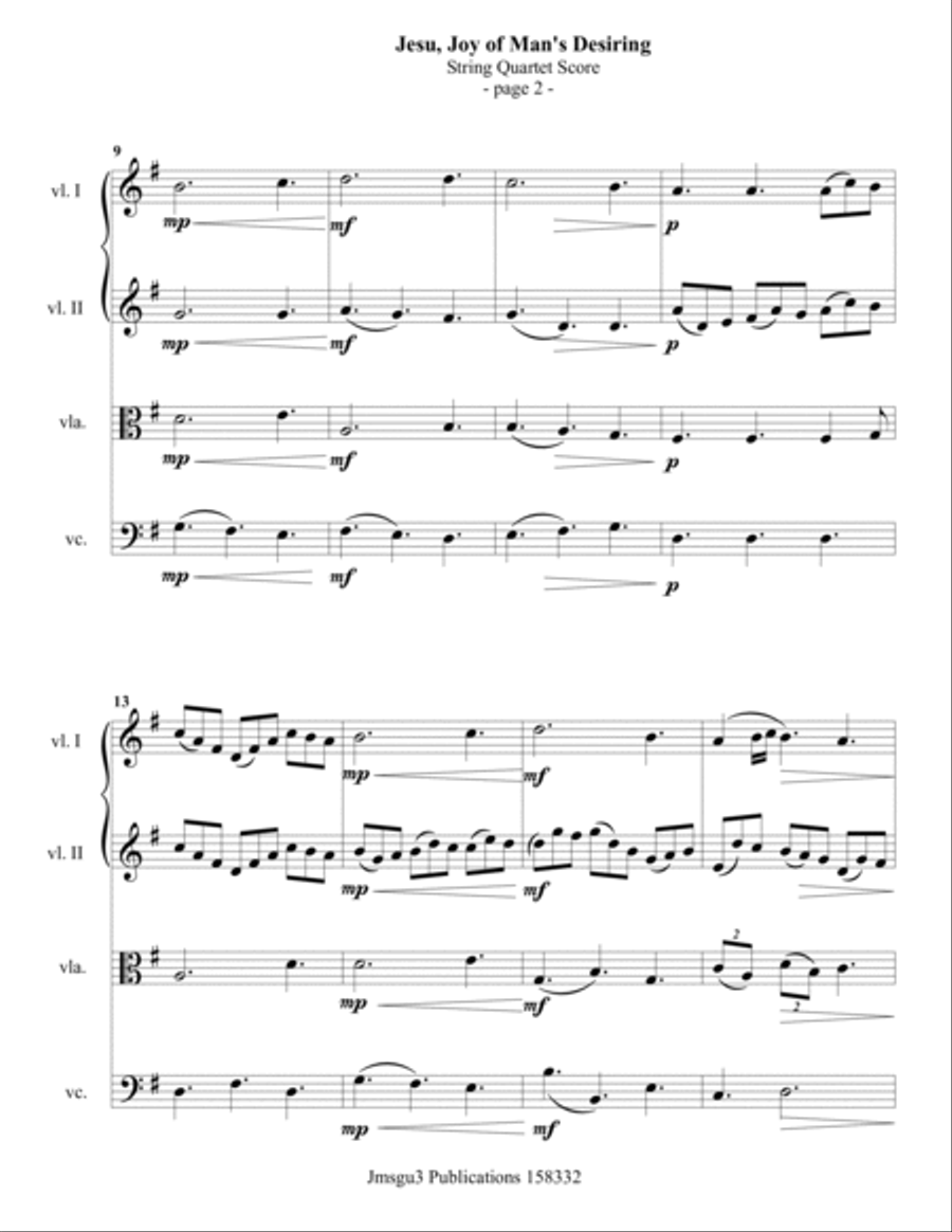 Bach: Jesu, Joy of Man's Desiring for String Quartet String Quartet scores gallery preview page 2