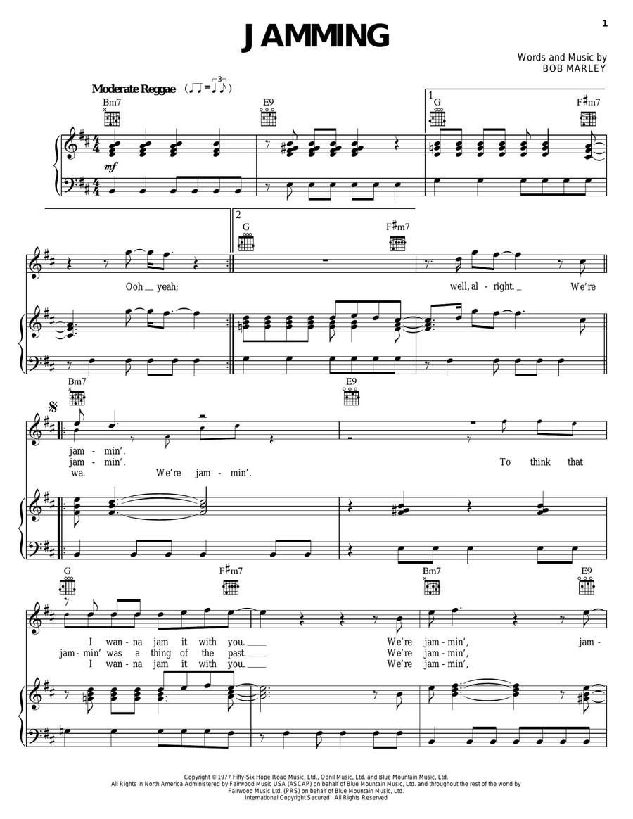 Jamming Jamming Piano, Vocal, Guitar scores gallery preview page 1