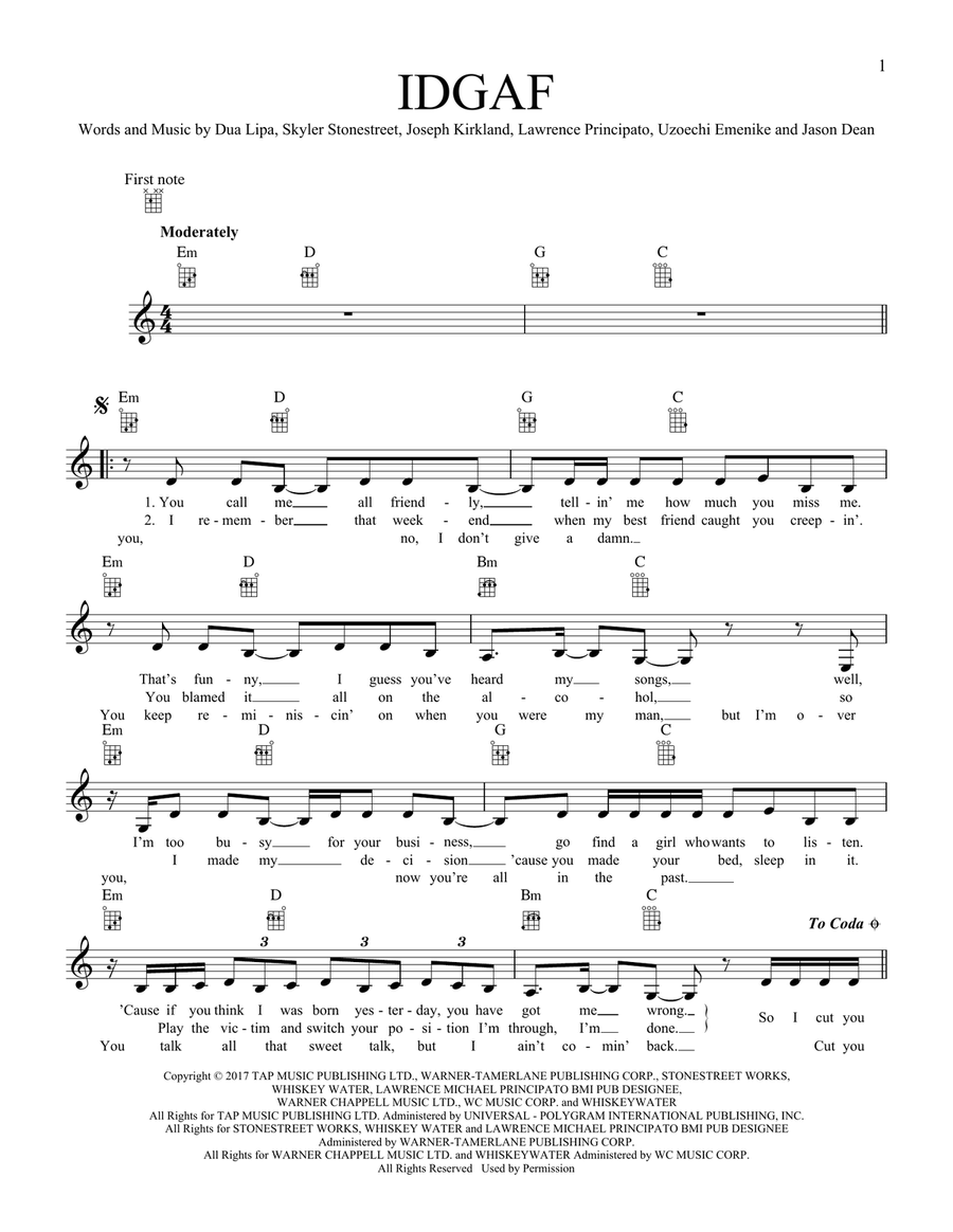 IDGAF Ukulele scores gallery preview page 1