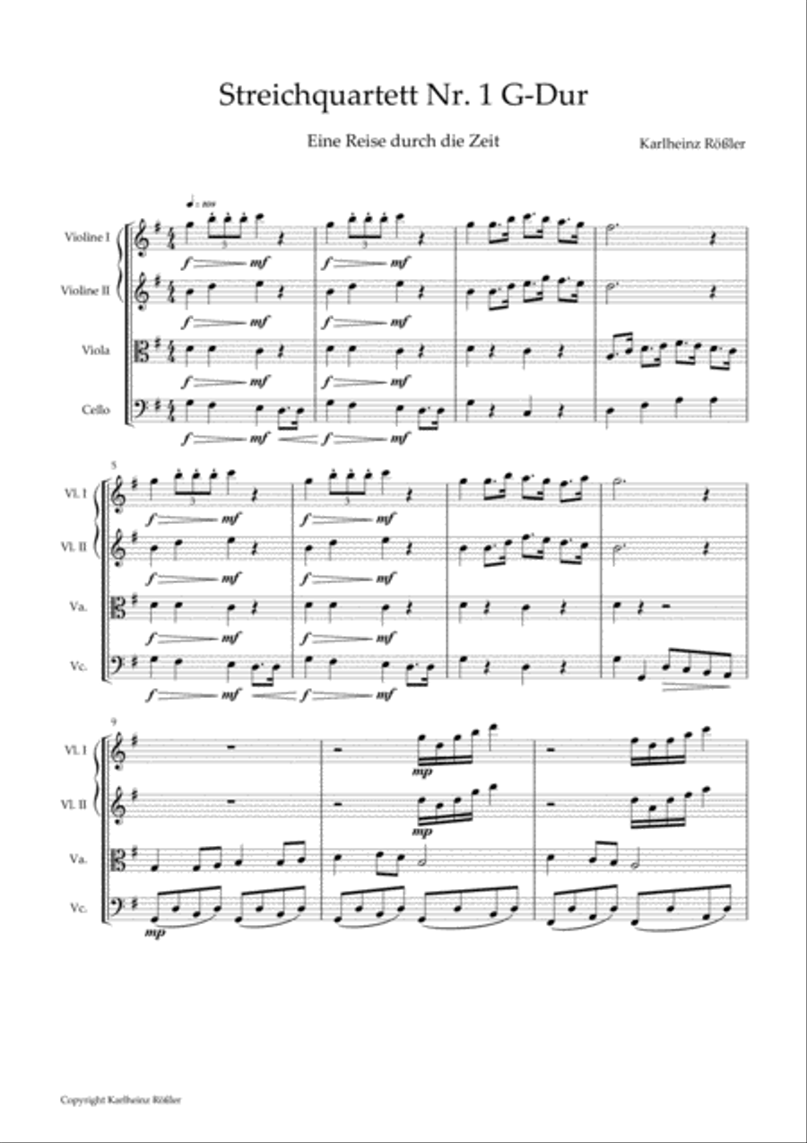 String quartet No. 1 G Major - A travel through the times String Quartet scores gallery preview page 1