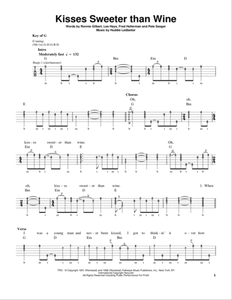 Kisses Sweeter Than Wine Banjo scores gallery preview page 1