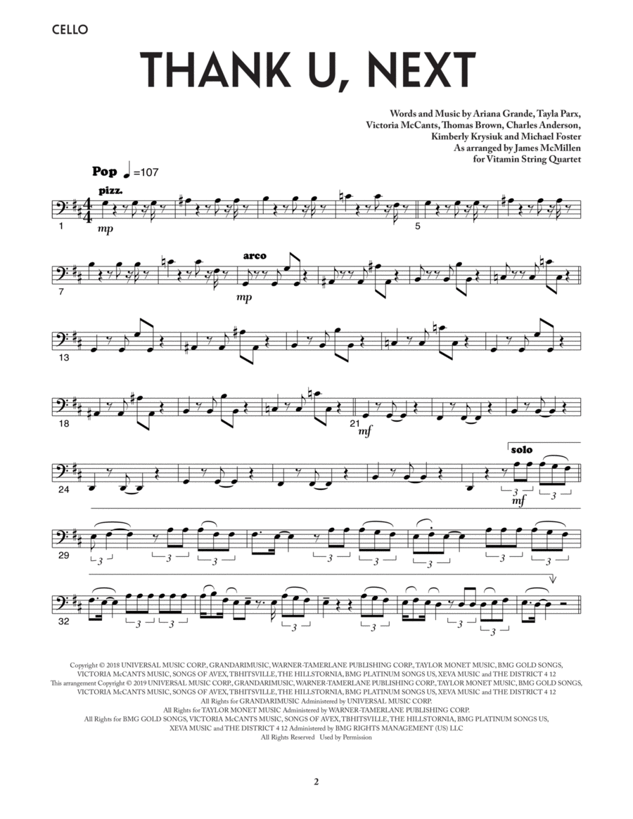 thank u, next (from the Netflix series Bridgerton) - Cello String Quartet scores gallery preview page 1