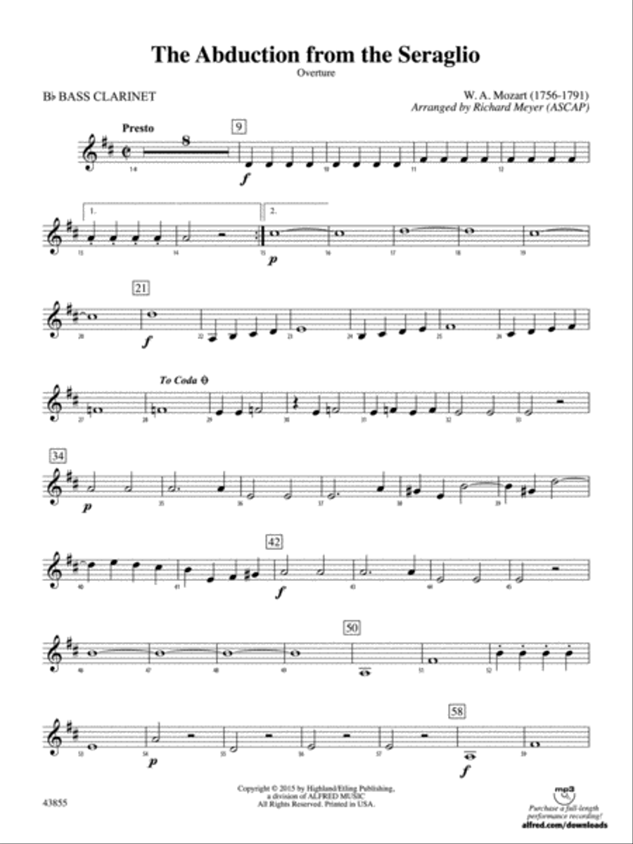 The Abduction from the Seraglio: B-flat Bass Clarinet Full Orchestra scores gallery preview page 1