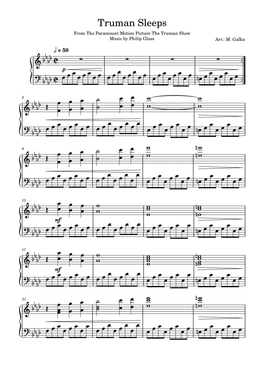 Truman Sleeps Piano Solo scores gallery preview page 1