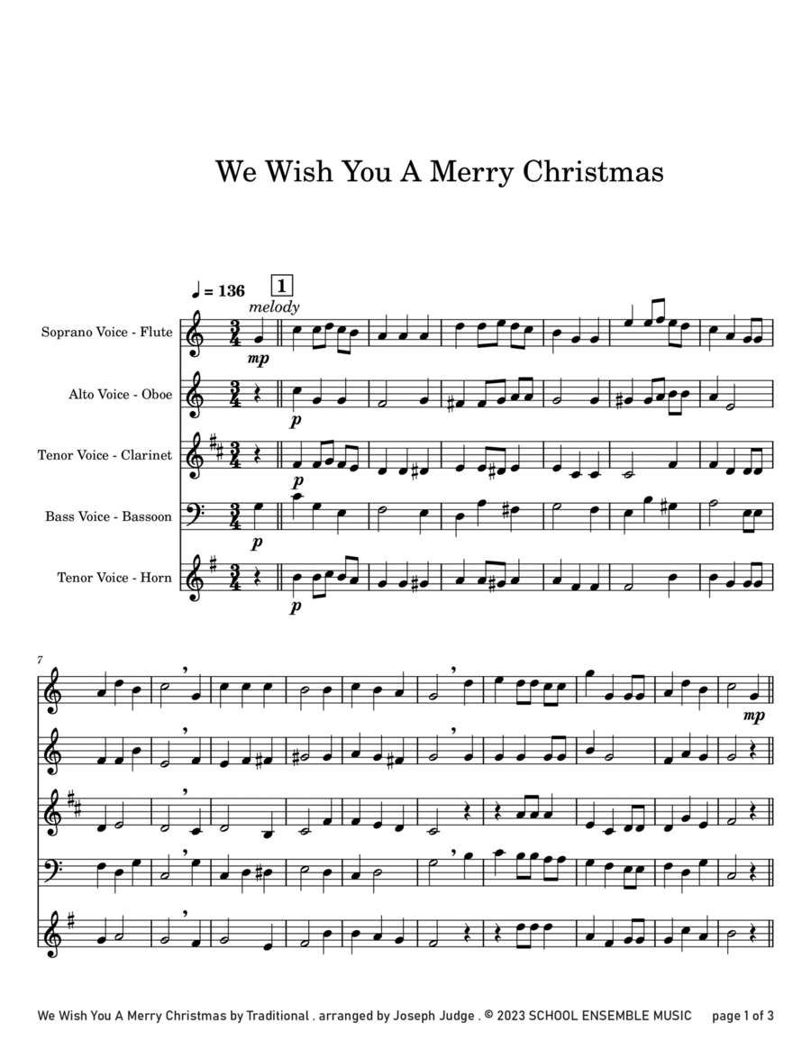 We Wish You A Merry Christmas for Woodwind Quartet in Schools Woodwind Quartet scores gallery preview page 1