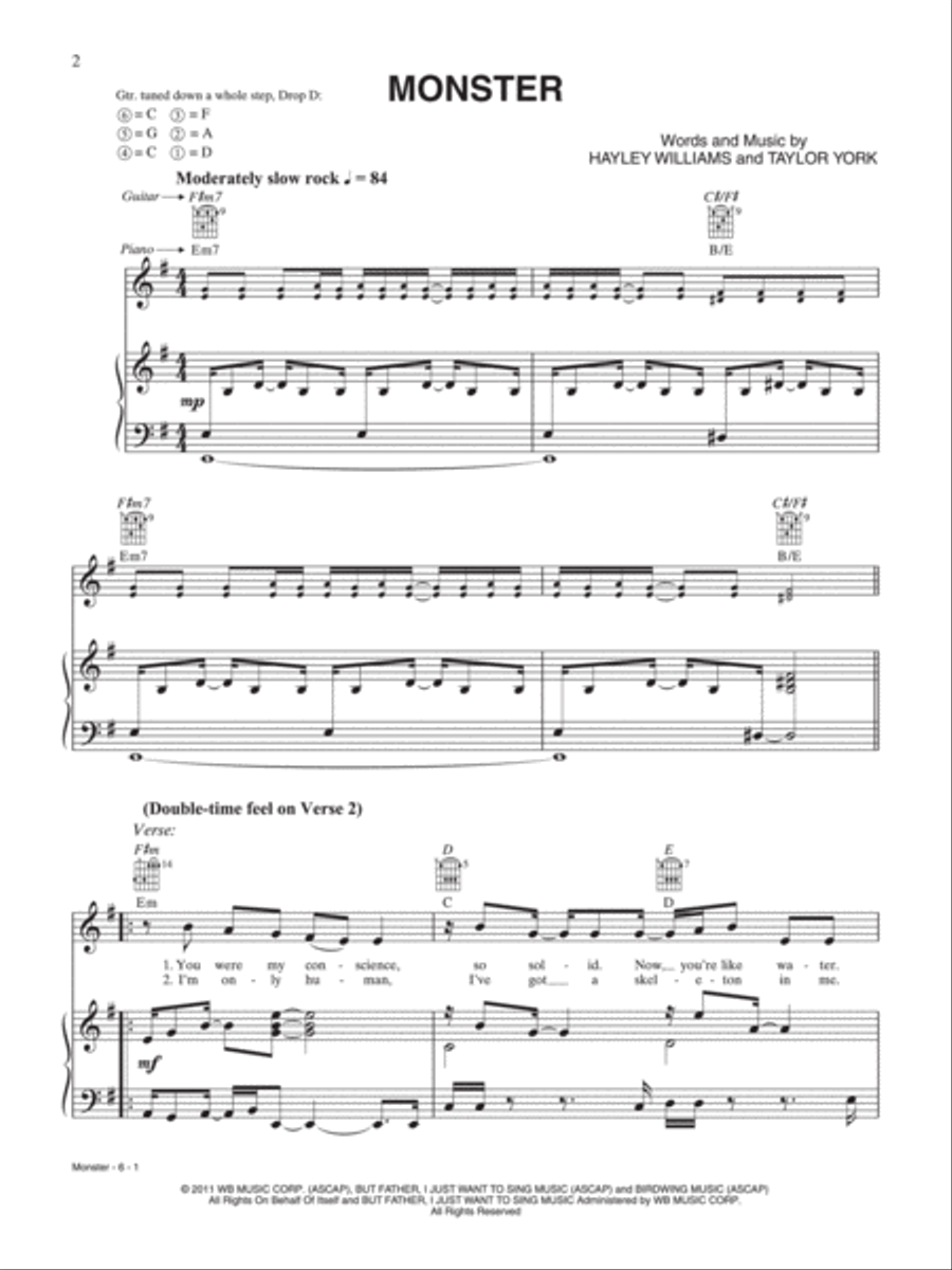 Monster Piano, Vocal, Guitar scores gallery preview page 1