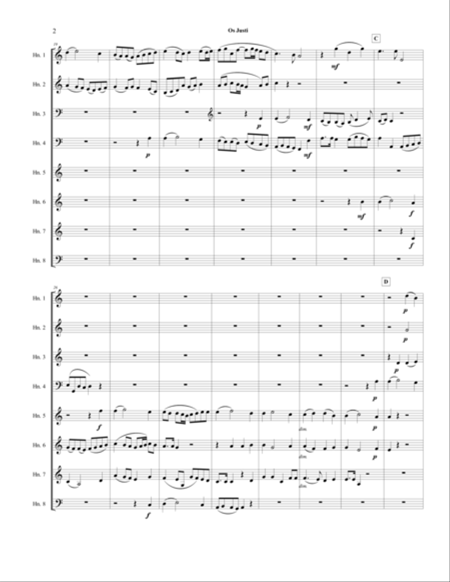 Os Justi by Anton Bruckner, Arr. for 8 Horns Brass Ensemble scores gallery preview page 3