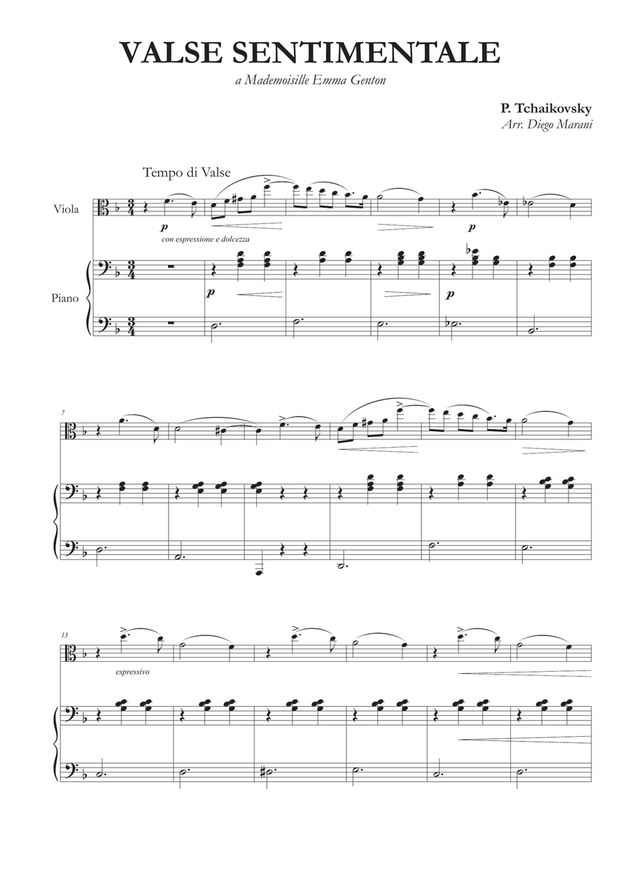 Valse Sentimentale for Viola and Piano Piano scores gallery preview page 1
